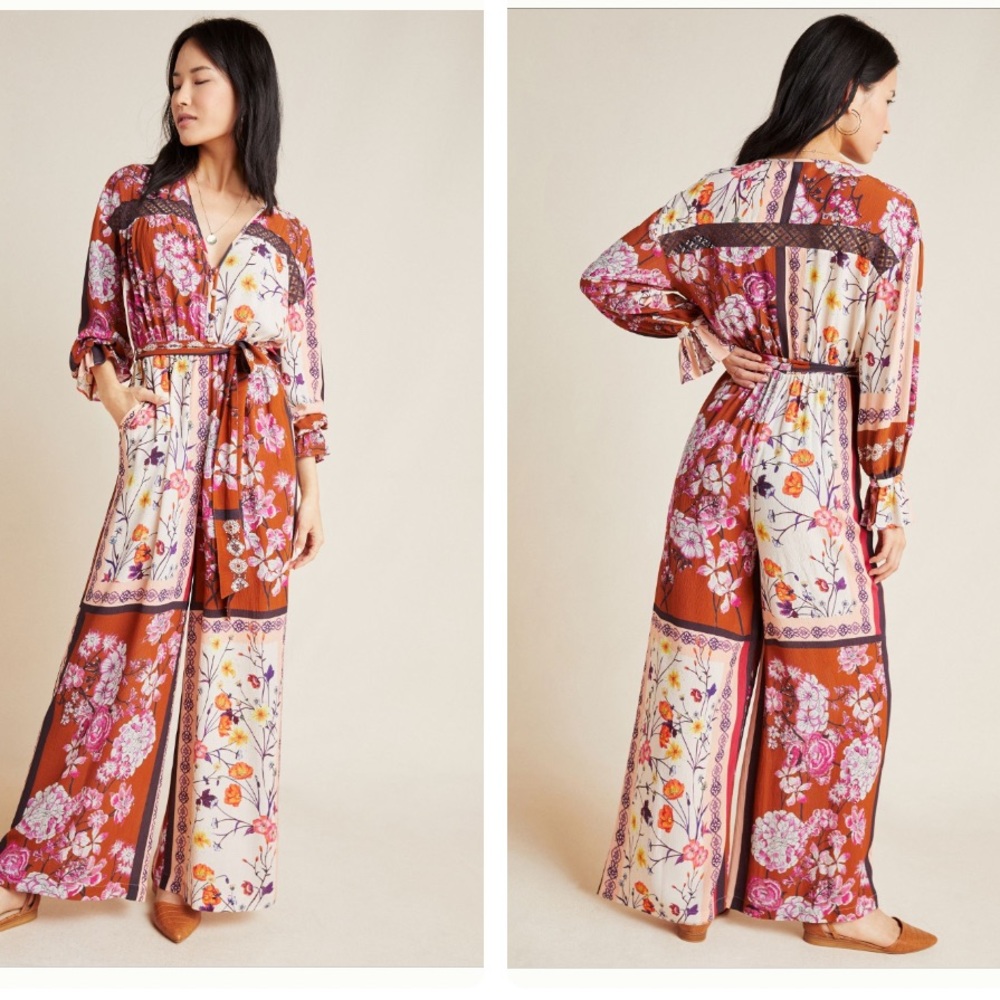 NWT Anthropologie Claire patchwork wide leg jumpsuit